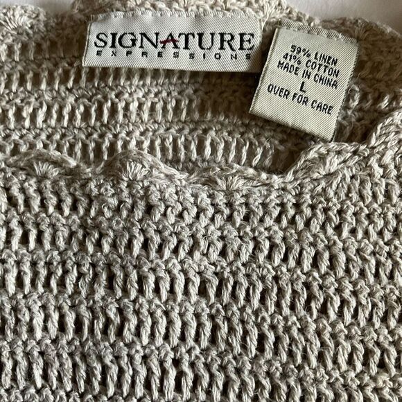 Signature Expressions Top Tan Ivory Crochet Short Sleeve Blouse Size Small - Picture 3 of 10